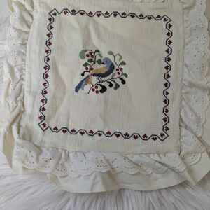 Charming Embroidered Bird Accent Pillow Cover